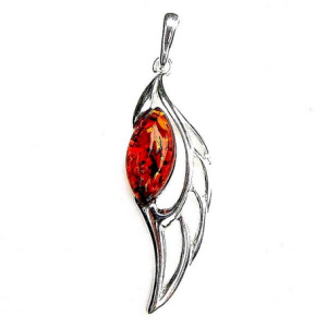 This Stunning Amber Angel Wing Pendant Necklace has a 925 Silver Angel Wing & Set within it is a Beautiful 14 x 7mm Marquise Amber Cabochon.